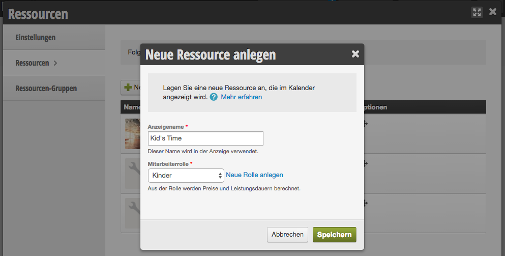 Ressource mit Rolle und Namen anlegen